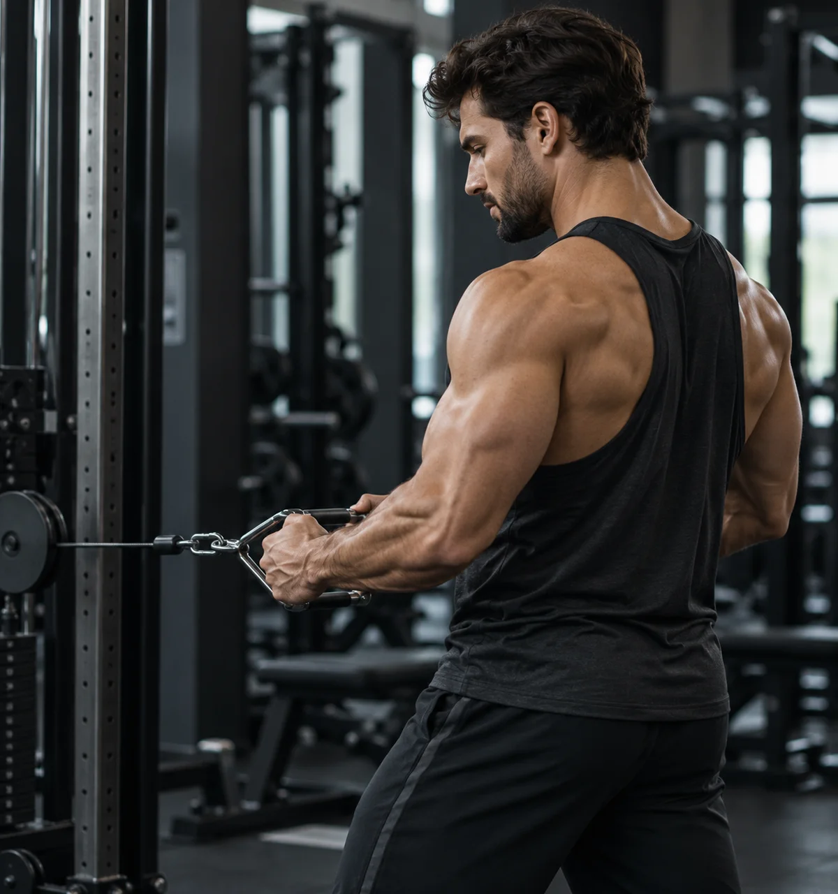 Athlete performing a standing cable row