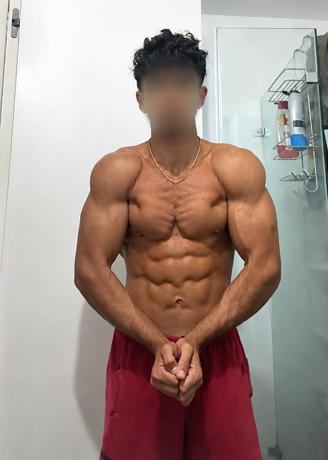 After progress photo, face blurred
