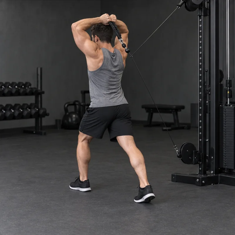 Cable Overhead Triceps Extension exercise illustration