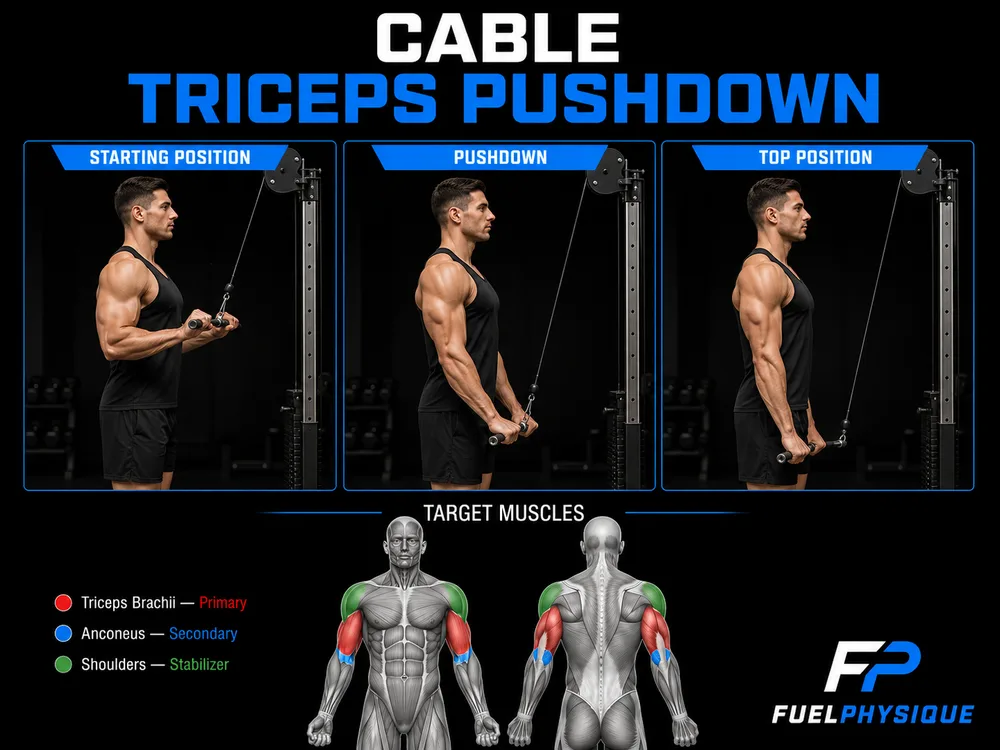 Cable Tricep Pushdown exercise illustration
