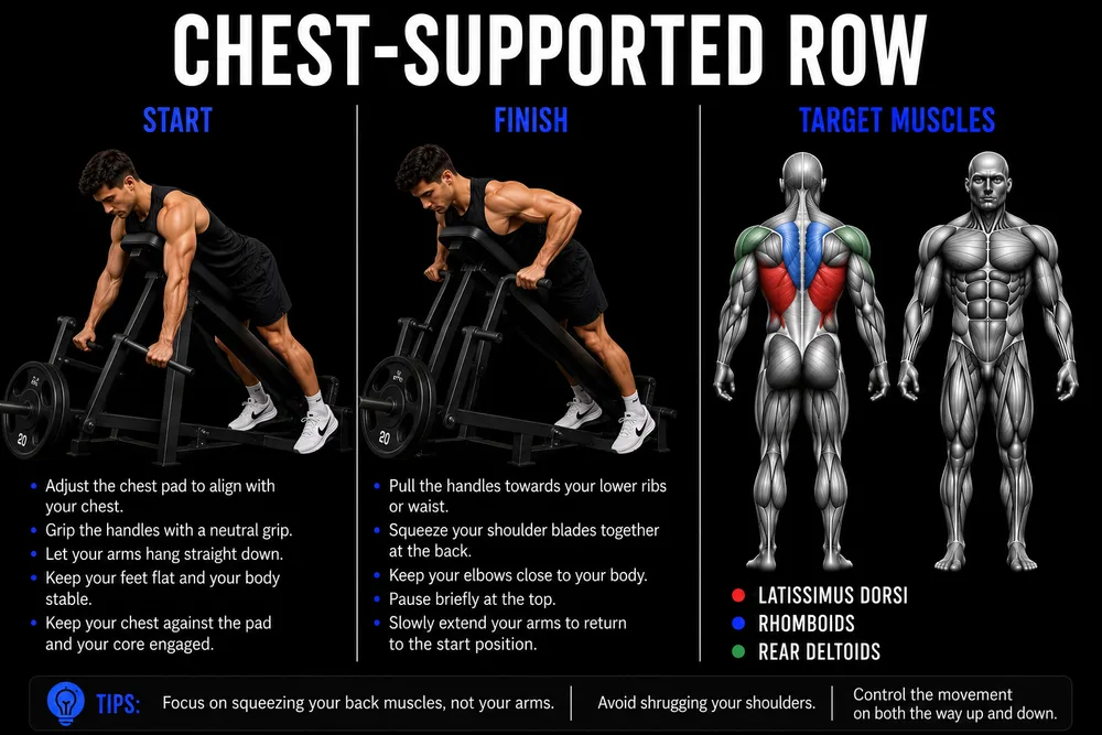 Chest Supported Row exercise illustration
