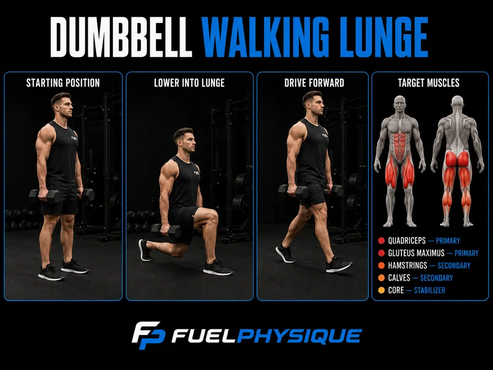 Dumbbell Walking Lunge exercise illustration