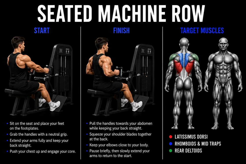 Seated Machine Row exercise illustration