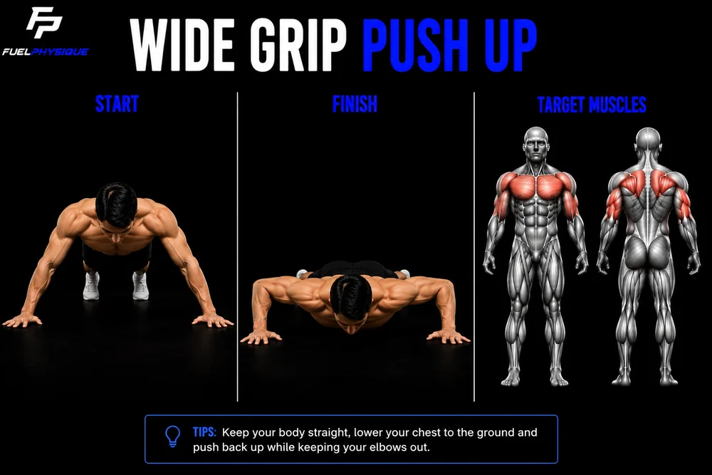 Wide Grip Push Up exercise illustration